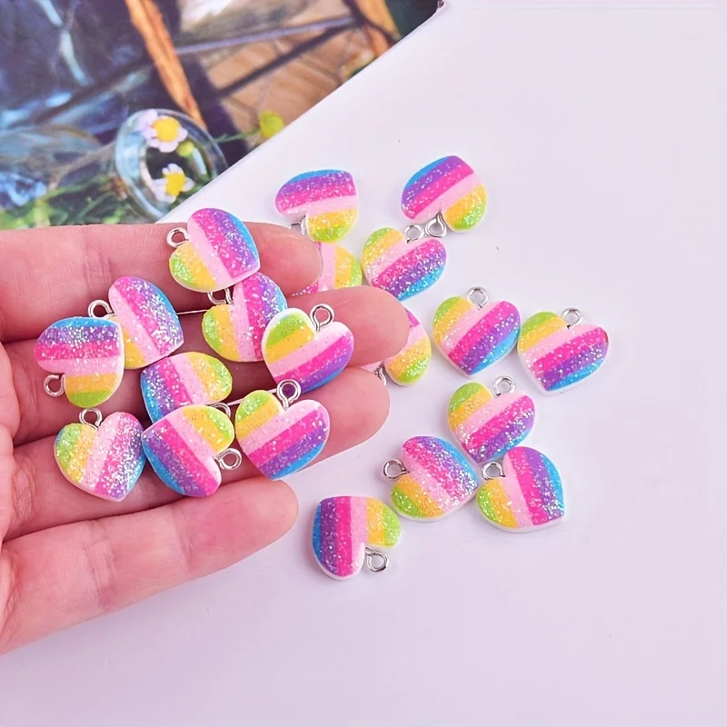 Resin Crafts Diy - 10 stuks kleurrijke hartvormige harscharms, schattige